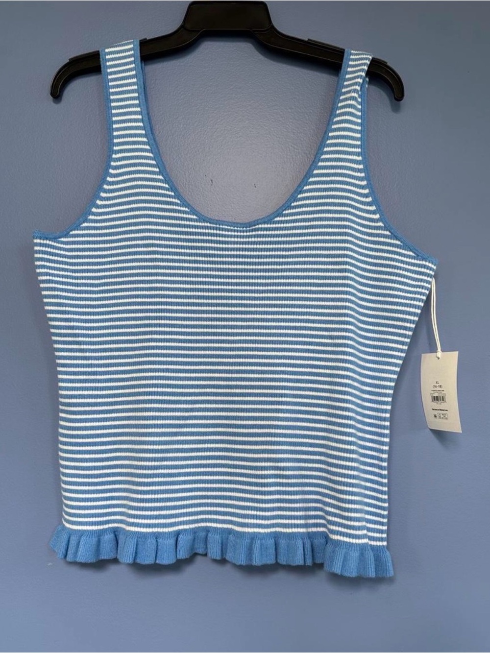 Striped Blue & White Ruffle-Hem Tank Top